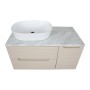 Monza Plus 900mm Fluted Wall Hung Vanity with Side Cabinet & Counter Top - Warm Oatmeal/Grey Marble, another view