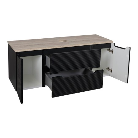 Monza Plus 1200mm Fluted Wall Hung Vanity with 2 Side Cabinets & Counter Top - Matte Black/Country Oak