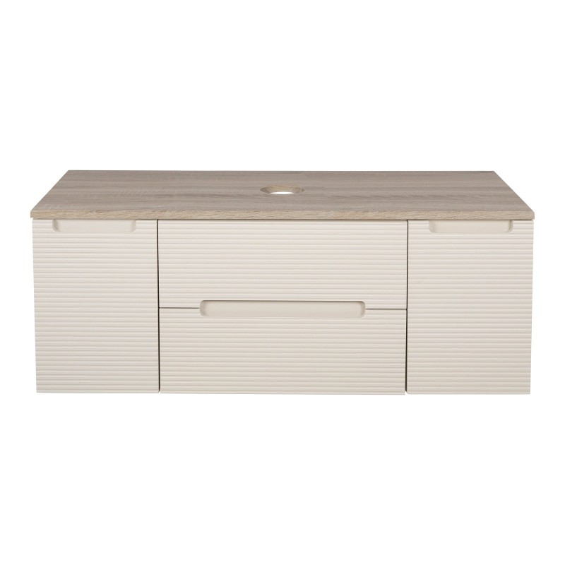 Monza Plus 1200mm Fluted Wall Hung Vanity with 2 Side Cabinets & Counter Top - Warm Oatmeal/Country Oak