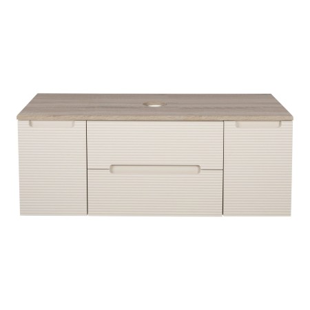 Monza Plus 1200mm Fluted Wall Hung Vanity with 2 Side Cabinets & Counter Top - Warm Oatmeal/Country Oak