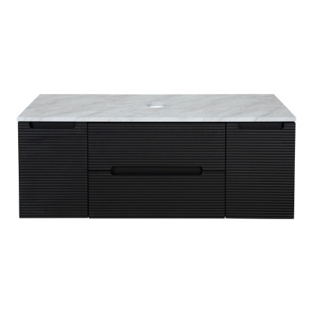 Monza Plus 1200mm Fluted Wall Hung Vanity with 2 Side Cabinets & Counter Top - Matte Black/Grey Marble