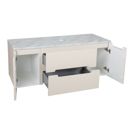 Monza Plus 1200mm Fluted Wall Hung Vanity with 2 Side Cabinets & Counter Top - Warm Oatmeal/Grey Marble