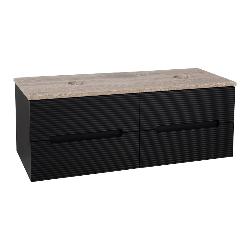 Monza Plus 1200mm Fluted Wall Hung Double Vanity with Counter Top - Matte Black/Country Oak