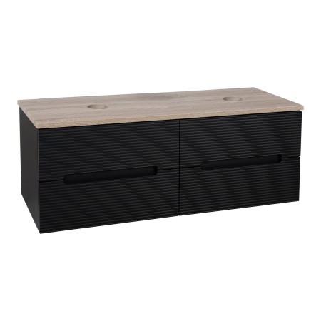 Monza Plus 1200mm Fluted Wall Hung Double Vanity with Counter Top - Matte Black/Country Oak