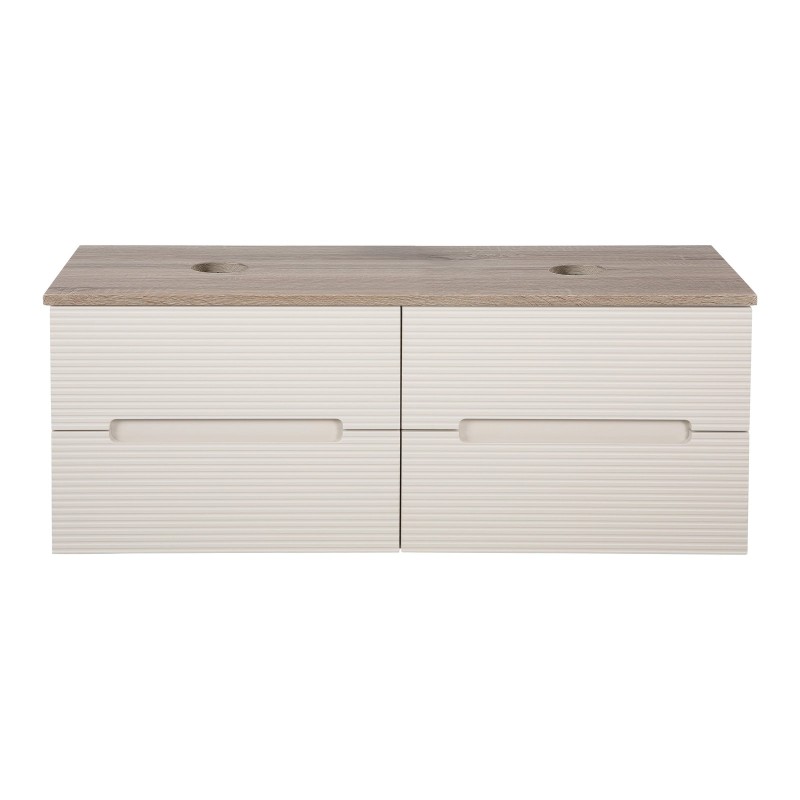 Monza Plus 1200mm Fluted Wall Hung Double Vanity with Counter Top - Warm Oatmeal/Country Oak