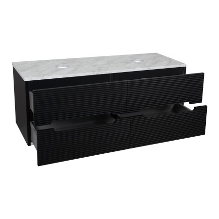 Monza Plus 1200mm Fluted Wall Hung Double Vanity with Counter Top - Matte Black/Grey Marble
