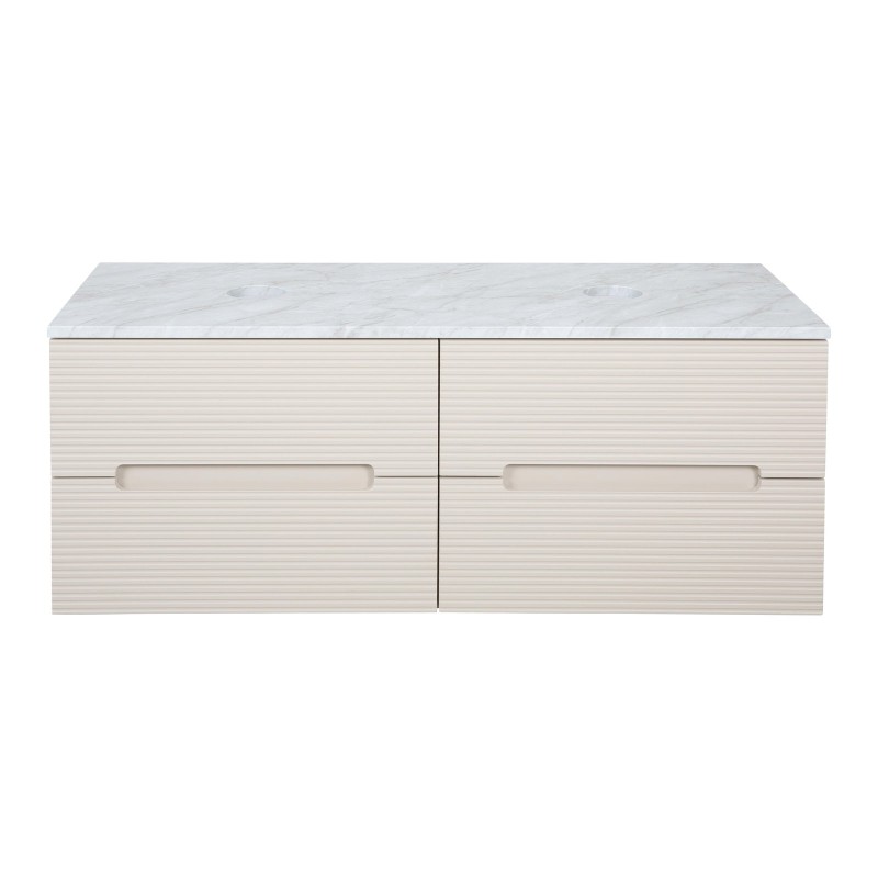 Monza Plus 1200mm Fluted Wall Hung Double Vanity with Counter Top - Warm Oatmeal/Grey Marble