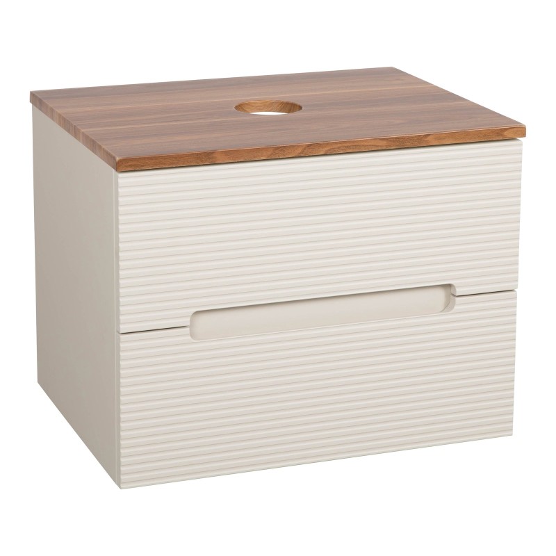 Monza Plus 600mm Fluted Wall Hung Vanity & Counter Top - Warm Oatmeal/Cali Walnut
