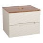 Monza Plus 600mm Fluted Wall Hung Vanity & Counter Top - Warm Oatmeal/Cali Walnut