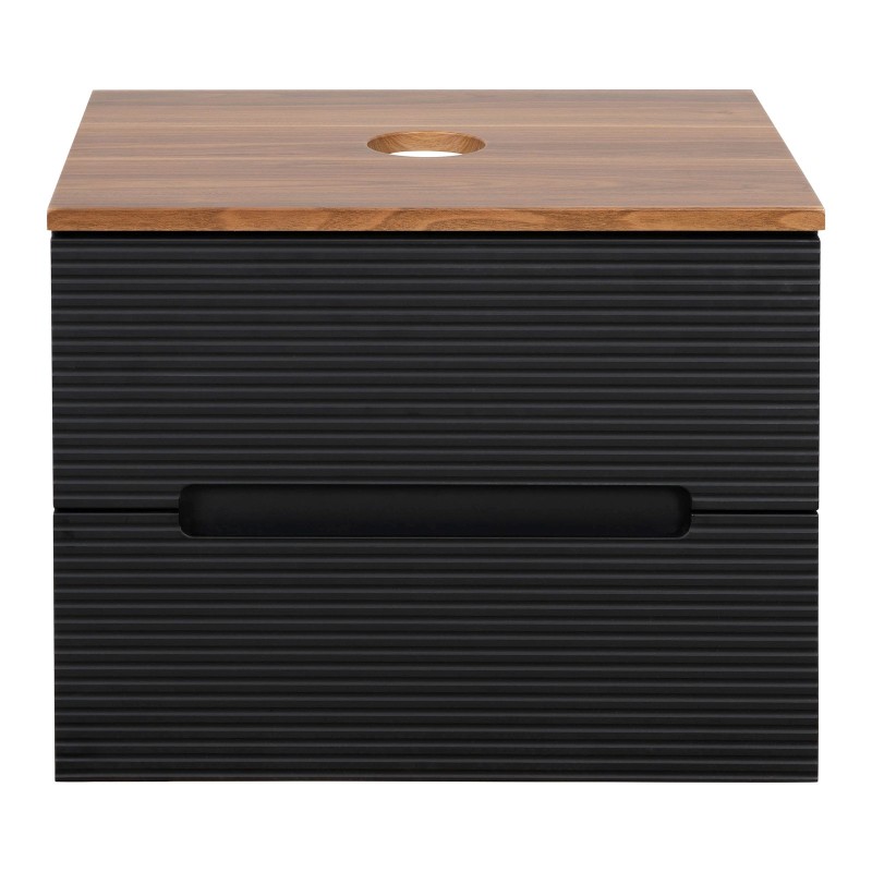 Monza Plus 600mm Fluted Wall Hung Vanity & Counter Top - Matte Black/Cali Walnut
