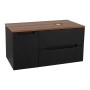 Monza Plus 900mm Fluted Wall Hung Vanity with Side Cabinet & Counter Top - Matte Black/Cali Walnut