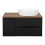 Monza Plus 900mm Fluted Wall Hung Vanity with Side Cabinet & Counter Top - Matte Black/Cali Walnut, another view