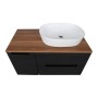 Monza Plus 900mm Fluted Wall Hung Vanity with Side Cabinet & Counter Top - Matte Black/Cali Walnut, another view (2)