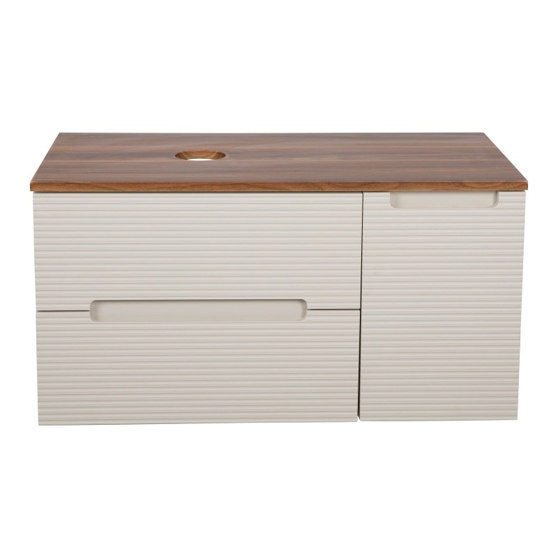 Monza Plus 900mm Fluted Wall Hung Vanity with Side Cabinet & Counter Top - Warm Oatmeal/Cali Walnut