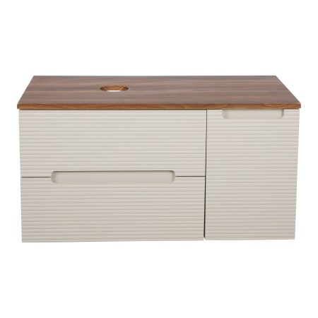 Monza Plus 900mm Fluted Wall Hung Vanity with Side Cabinet & Counter Top - Warm Oatmeal/Cali Walnut