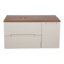 Monza Plus 900mm Fluted Wall Hung Vanity with Side Cabinet & Counter Top - Warm Oatmeal/Cali Walnut
