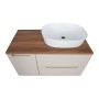 Monza Plus 900mm Fluted Wall Hung Vanity with Side Cabinet & Counter Top - Warm Oatmeal/Cali Walnut, another view