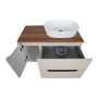 Monza Plus 900mm Fluted Wall Hung Vanity with Side Cabinet & Counter Top - Warm Oatmeal/Cali Walnut, another view (2)