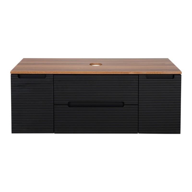 Monza Plus 1200mm Fluted Wall Hung Vanity with 2 Side Cabinets & Counter Top - Matte Black/Cali Walnut