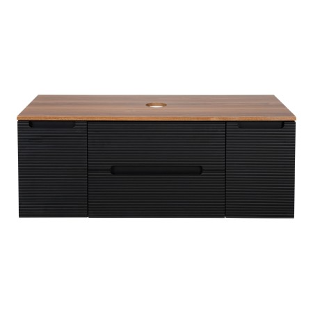 Monza Plus 1200mm Fluted Wall Hung Vanity with 2 Side Cabinets & Counter Top - Matte Black/Cali Walnut