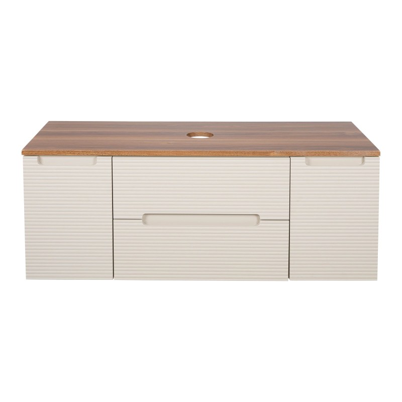 Monza Plus 1200mm Fluted Wall Hung Vanity with 2 Side Cabinets & Counter Top - Warm Oatmeal/Cali Walnut