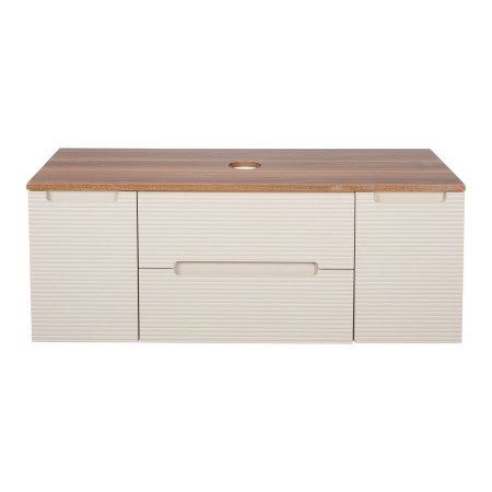 Monza Plus 1200mm Fluted Wall Hung Vanity with 2 Side Cabinets & Counter Top - Warm Oatmeal/Cali Walnut