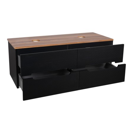 Monza Plus 1200mm Fluted Wall Hung Double Vanity with Counter Top - Matte Black/Cali Walnut