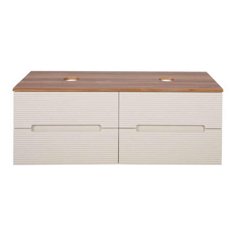 Monza Plus 1200mm Fluted Wall Hung Double Vanity with Counter Top - Warm Oatmeal/Cali Walnut