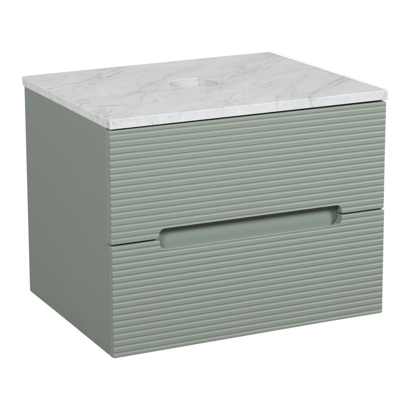 Monza Plus 600mm Fluted Wall Hung Vanity & Counter Top - Aloe Green/Grey Marble