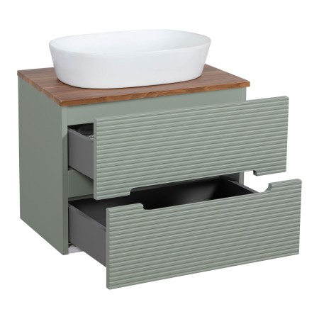 Monza Plus 600mm Fluted Wall Hung Vanity & Counter Top - Aloe Green/Cali Walnut