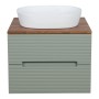 Monza Plus 600mm Fluted Wall Hung Vanity & Counter Top - Aloe Green/Cali Walnut, another view