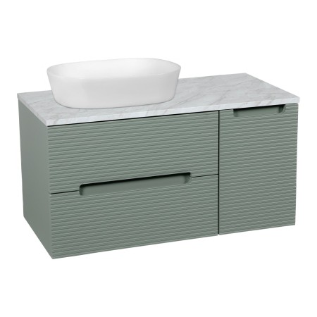 Monza Plus 900mm Fluted Wall Hung Vanity with Side Cabinet & Counter Top - Aloe Green/Grey Marble