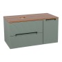 Monza Plus 900mm Fluted Wall Hung Vanity with Side Cabinet & Counter Top - Aloe Green/Cali Walnut