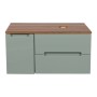Monza Plus 900mm Fluted Wall Hung Vanity with Side Cabinet & Counter Top - Aloe Green/Cali Walnut, another view (2)