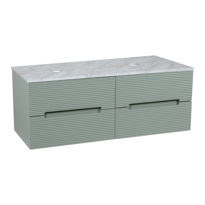 Monza Plus 1200mm Fluted Wall Hung Double Vanity with Counter Top - Aloe Green/Grey Marble