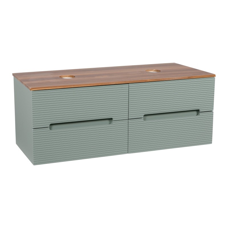 Monza Plus 1200mm Fluted Wall Hung Double Vanity with Counter Top - Aloe Green/Cali Walnut