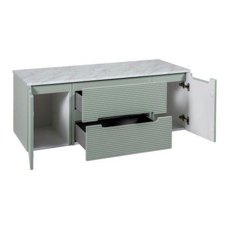 Monza Plus 1200mm Fluted Wall Hung Vanity with 2 Side Cabinets & Counter Top - Aloe Green/Grey Marble