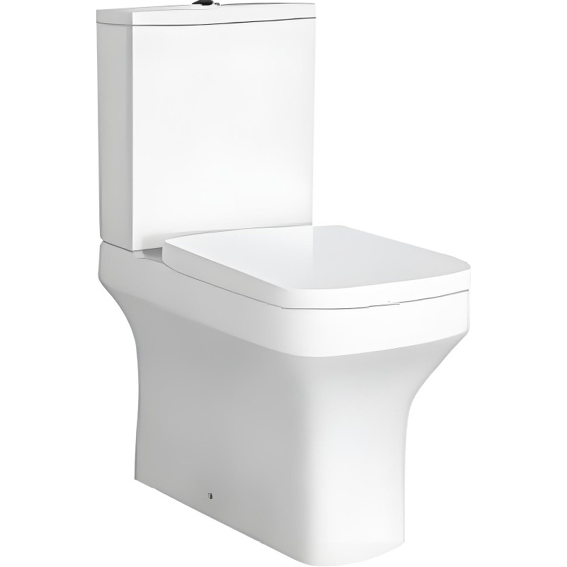 Savona Rimless Square Fully Shrouded Close Coupled Toilet, Seat & Fixings - White