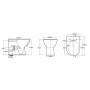 Tornio Comfort Height Rimless Back to Wall D Pan & Seat, technical drawing