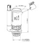 WC Dual Flush Valve with 2" and 1/2" Outlets, technical drawing