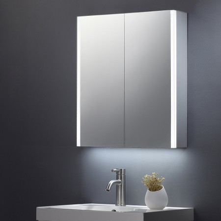 Beau Double Door Mirror Cabinet with LED Side Strips, Sensor Switch & Shaver Socket 600x700mm