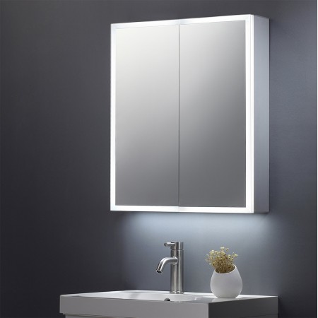Bethany Double Door Mirror Cabinet with LED Surround, Sensor Switch & Shaver Socket 600x700mm