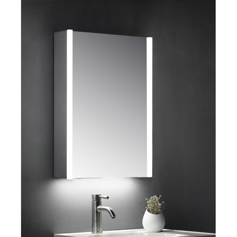 Eden Single Door Mirror Cabinet with LED Side Strips, Sensor Switch & Shaver Socket 500x700mm