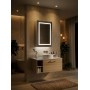 Jemima Single Door LED Mirror Cabinet with Wireless Speaker & Shaver Socket 500x700mm in a bathroom setting
