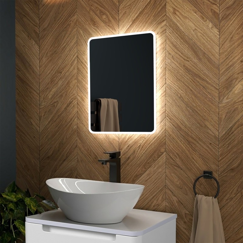 Willow Slimline LED Touch Mirror with Demist, Wireless Speaker & Shaver Point 500x700mm