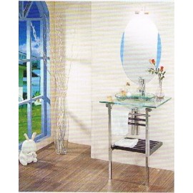 (AV605)Stainless Steal Vanity Unit with Oval Mirror 580x540