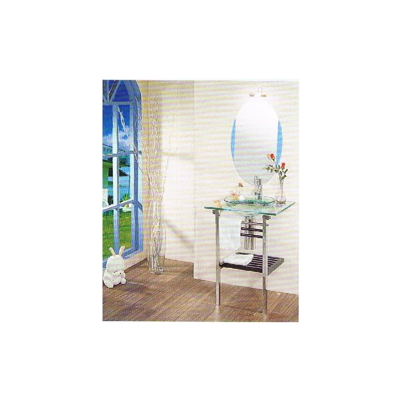 (AV605)Stainless Steal Vanity Unit with Oval Mirror 580x540